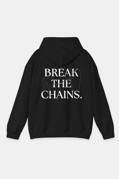 Break The Chains Hoodie, Unknown to Fear Hoodie, Cotton polyester blend hoodie, Comfortable fit hoodie, Color-matched drawcord hoodie, Double-lined hood hoodie, Pouch pocket hoodie, Statement hoodie, Freedom slogan hoodie, Tear-away label hoodie, Cozy warm hoodie, Minimalistic logo hoodie, Casual wear hoodie, Durable fabric hoodie, Style and comfort hoodie