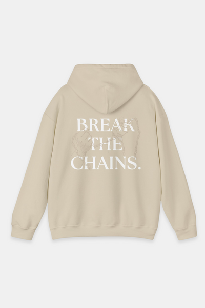 Break The Chains Hoodie, Unknown to Fear Hoodie, Cotton polyester blend hoodie, Comfortable fit hoodie, Color-matched drawcord hoodie, Double-lined hood hoodie, Pouch pocket hoodie, Statement hoodie, Freedom slogan hoodie, Tear-away label hoodie, Cozy warm hoodie, Minimalistic logo hoodie, Casual wear hoodie, Durable fabric hoodie, Style and comfort hoodie