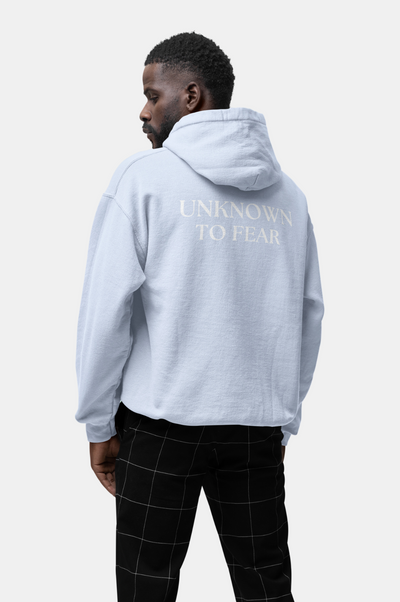 Iconic Emblem Hoodie by Unknown to Fear, Timeless Unknown to Fear hoodie, Classic Unknown to Fear emblem, Color-matched drawcord, Double-lined hood, Rib-knit cuffs, Standout wardrobe piece, Quality Unknown to Fear design, Warm and stylish hoodie, Polished look hoodie