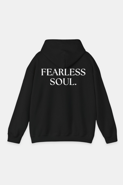 Fearless Soul Hoodie, 50% cotton hoodie, 50% polyester hoodie, Double-lined hood, Color-matched drawcord, "Fearless Soul" back print, Comfortable and durable, Minimalistic design, Pouch pocket hoodie - Unknown To Fear