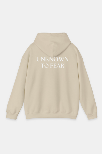 Iconic Emblem Hoodie by Unknown to Fear, Timeless Unknown to Fear hoodie, Classic Unknown to Fear emblem, Color-matched drawcord, Double-lined hood, Rib-knit cuffs, Standout wardrobe piece, Quality Unknown to Fear design, Warm and stylish hoodie, Polished look hoodie